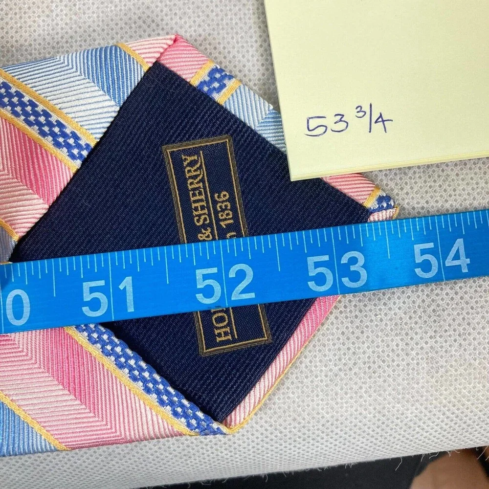 Holland & Sherry‎ Tie Mens Blue Pink Striped Pointed Tie 100% Silk